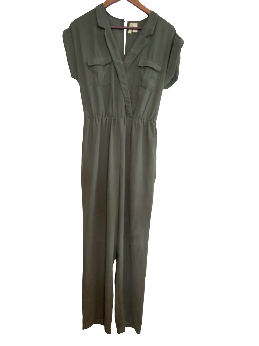 Japna Olive Utility V-Neck Jumpsuit